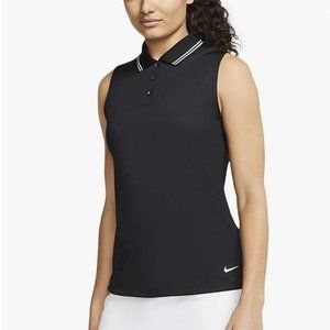 Nike Womens Dri-FIT Golf Polo Tank Collared Shirt Black White Stripe Size Medium